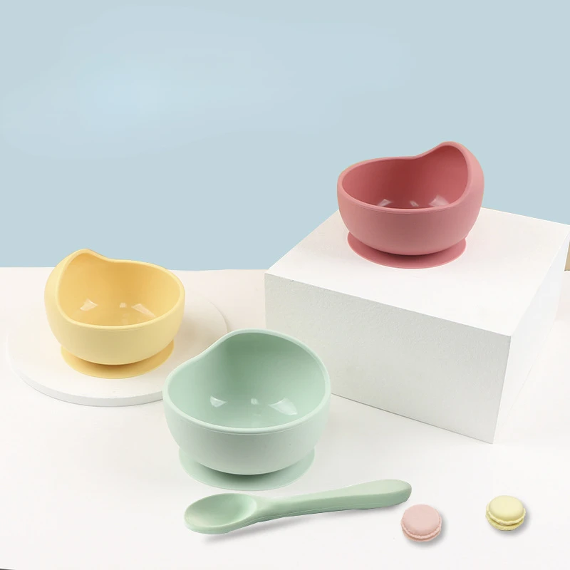 

Baby Care Products Silicone Tableware Solid Color Set Children's Cartoon Dinner Plate Water Cup Fork Spoon Baby Food Bowl