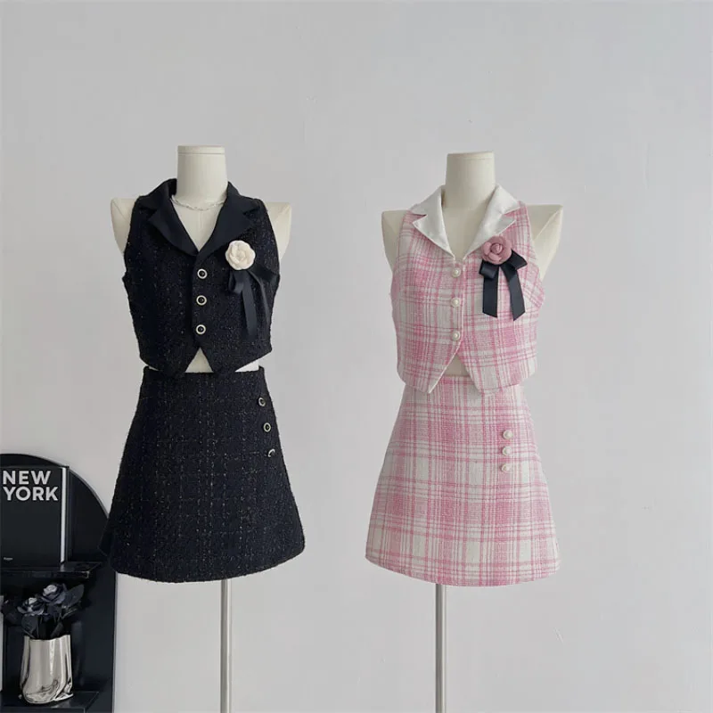 

Small Fragrant Skirt Suit Short Top Two Piece Set Female 2023 Summer Fashion Skirt Suit for Women Korea Fashion