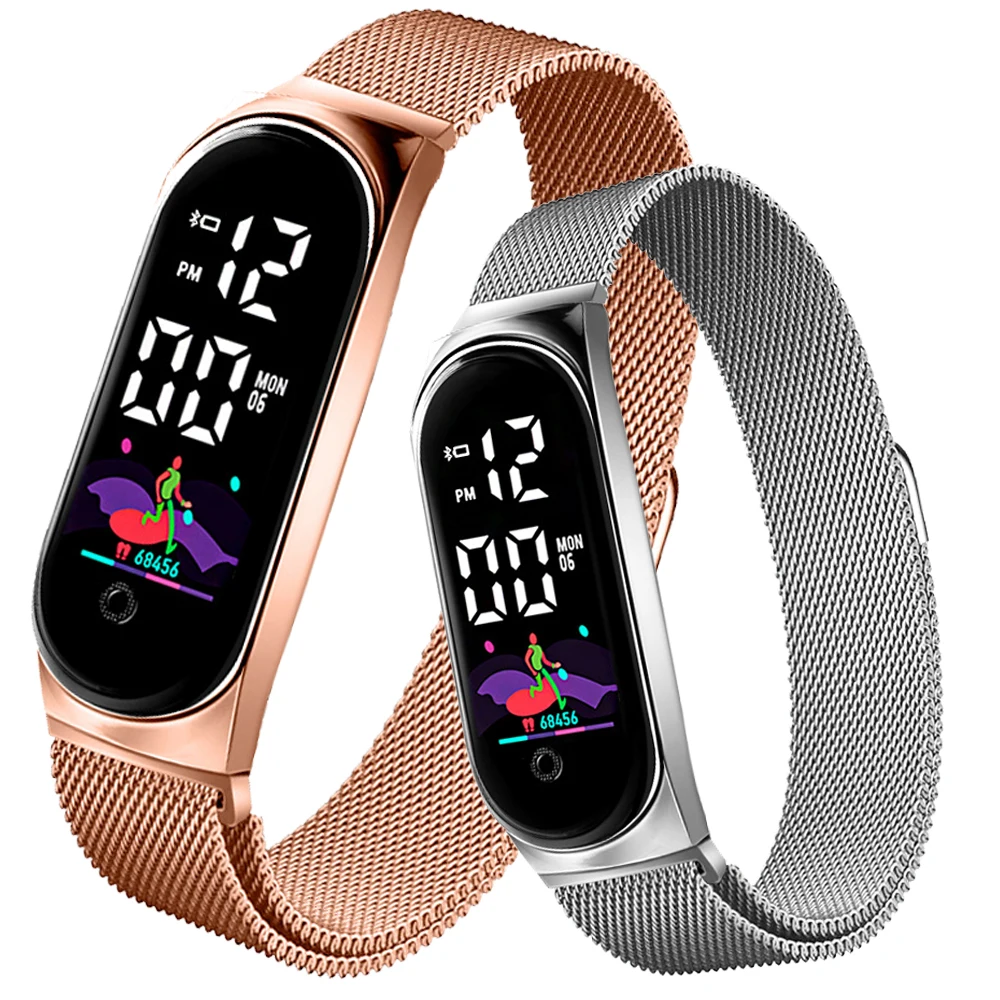 

New Led Digital Watch Sports Men Watches Gold Stainless Steel Bracelet Magnetic buckle Ladies Sports Bracelet relojes digitales