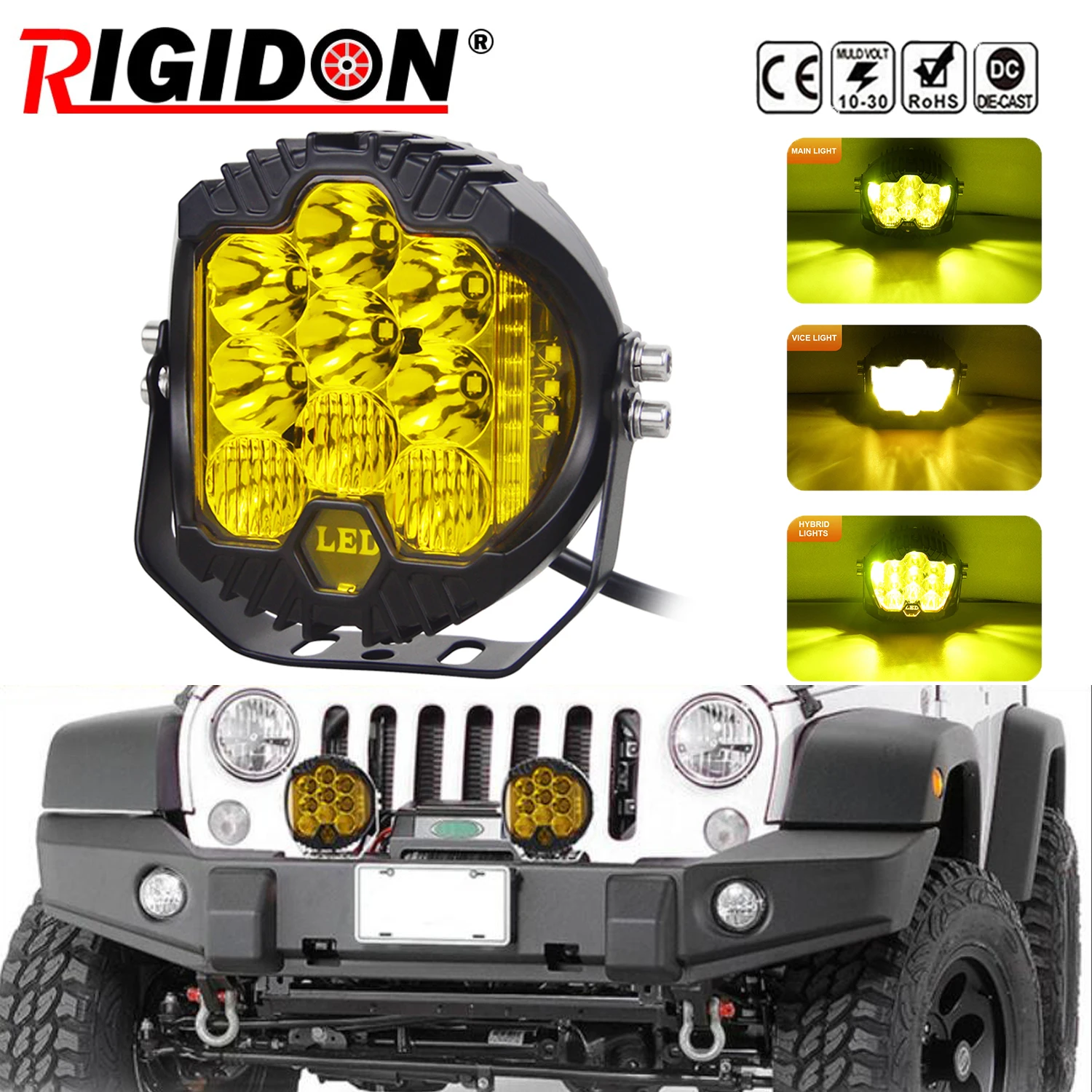 RIGIDON 5 inch 50W LED Work Light Pods Spot Flood Combo Fog Lights Off