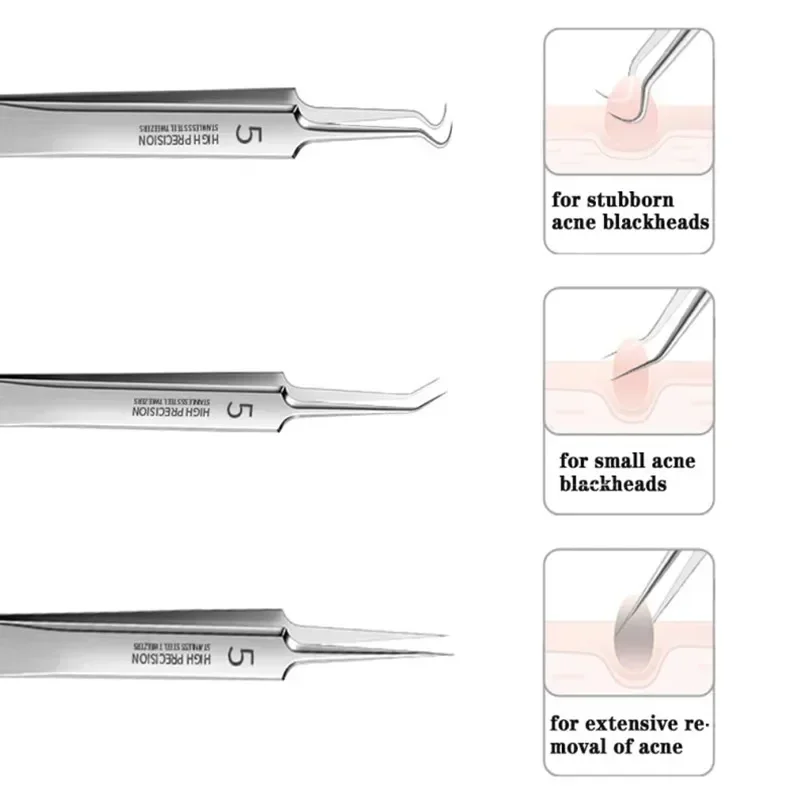 Beauty Tool Medical Stainless Steel Blackhead Tweezers Pimple Comedone Remover Nipper Curved Bend Head Face Cleaner Acne Clip