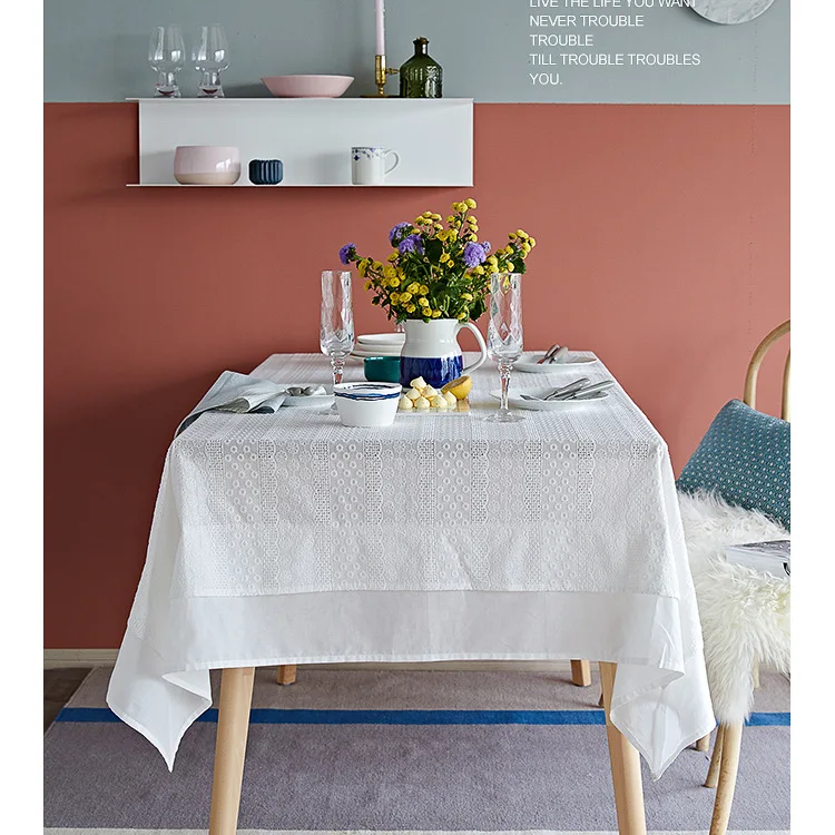 White Flower Embroidery Tablecloth, Double Layered Lace, Cotton Map for Desk Cover, Pendant Tea Table Pad, Meal Cloth, Fashion - Image 5