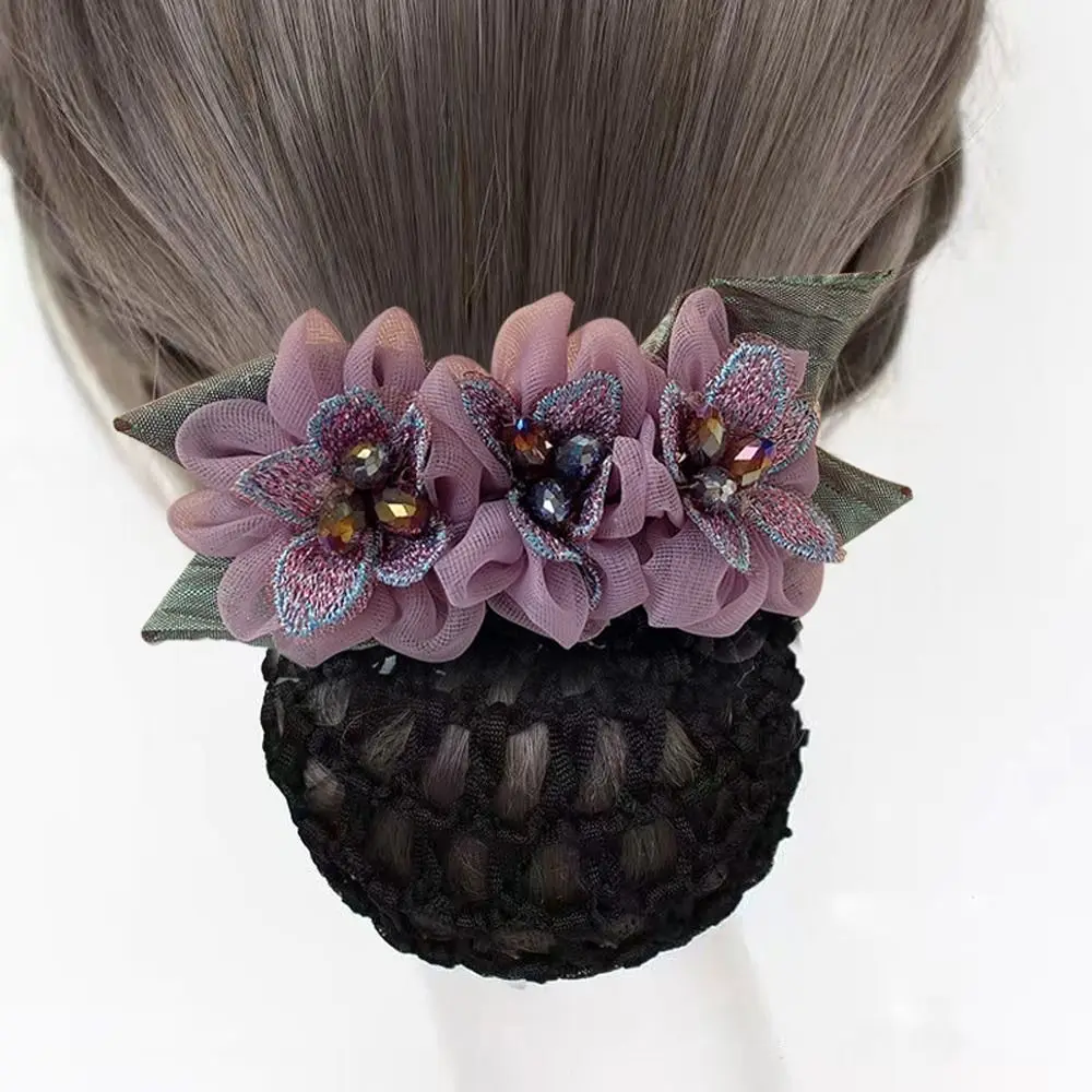 Pearl Mesh Hair Net Lady Dance Headdress Crystal Korean Bun Snood Lace Flower Hair Net Women Spring Clips Hairgrips Cover Net