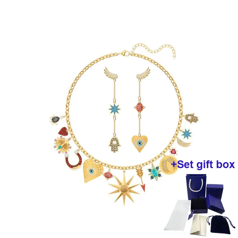 

S Fashion Trend High-quality Jewelry Ladies Necklace Earrings Set Exquisite Gift Box To Enhance Temperament Free Shipping