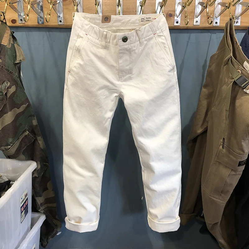 Men's Casual Pants Heavyweight AMEKAJI Retro Overalls Loose Straight-leg Trousers Pure Cotton Washed Thickened Outdoor Camp