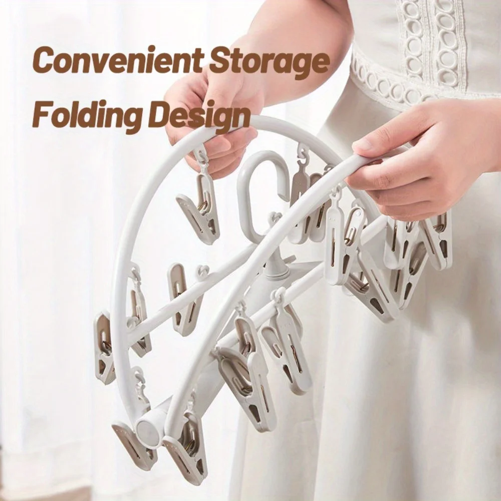 Folding Clothes Dryer Hanger 20 Clips Clothes Dryer Multifunctional Windproof Socks Underwear Plastic Drying Rack Home Gadgets 3