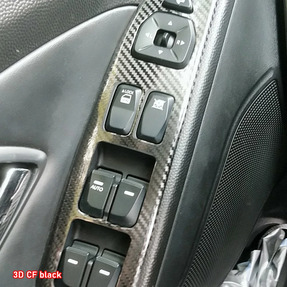 자동차 스타일링 블랙 카본 데칼 자동차 창 리프트 버튼 스위치 패널 커버 트림 스티커 4 개/대 현대 IX35 2010-2017