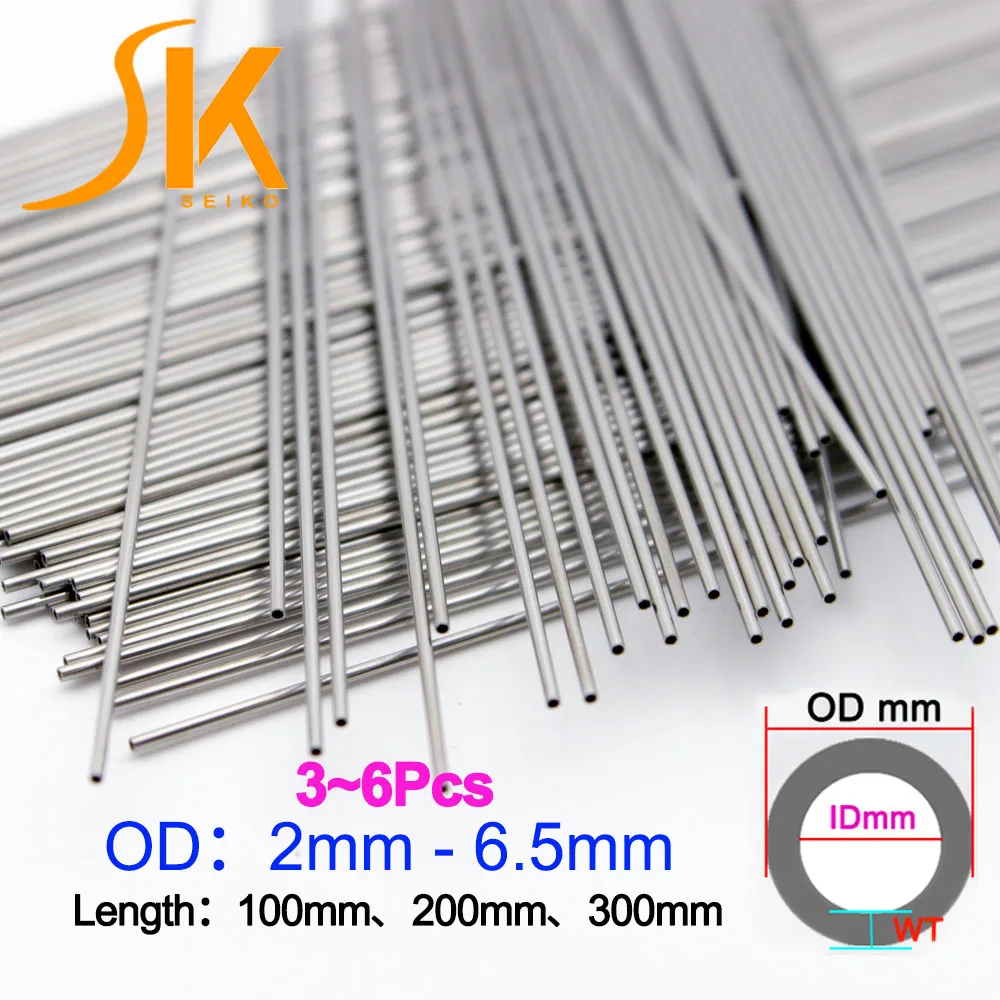 304 stainless steel tube round capillary 100mm 200mm 250mm long seamless straight tube 2x1mm/3x2mm/4x3mm/5x4mm/5x3mm/6x4mm 3~6pc
