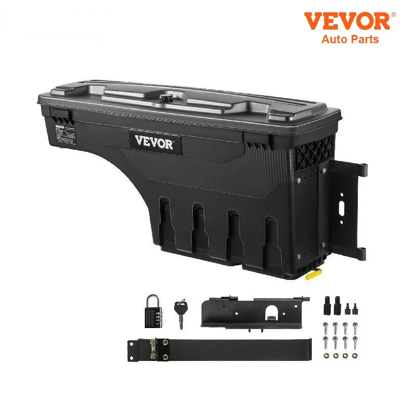 

VEVOR Truck Bed Storage Box Passenge /Driver Side Lockable Lid Waterproof ABS Wheel Well with Padlock Tool Box for Oil Trucks