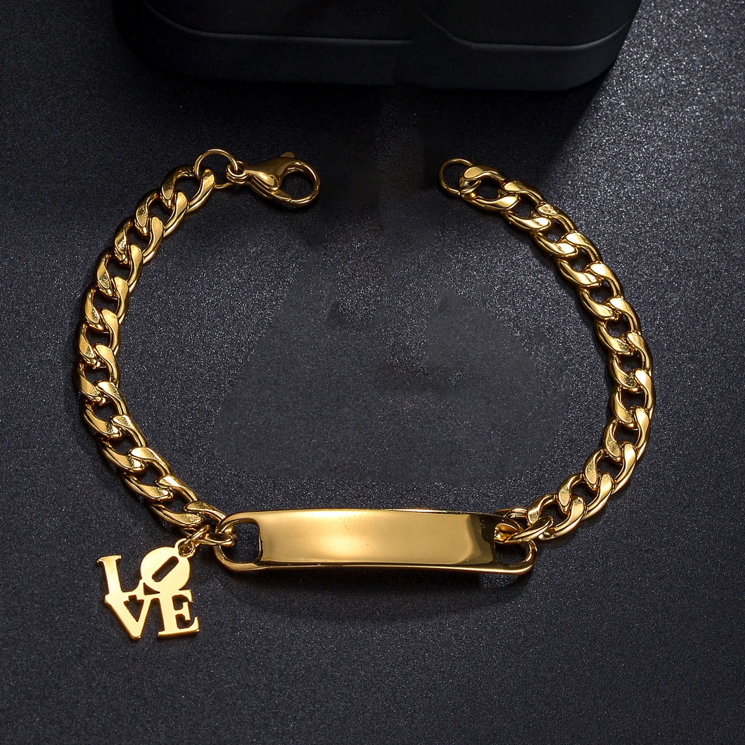 アクセサリー Engraved Cutstone Link Bracelet Custom Engraved Cuban Link Bracelet - Stainless Steel