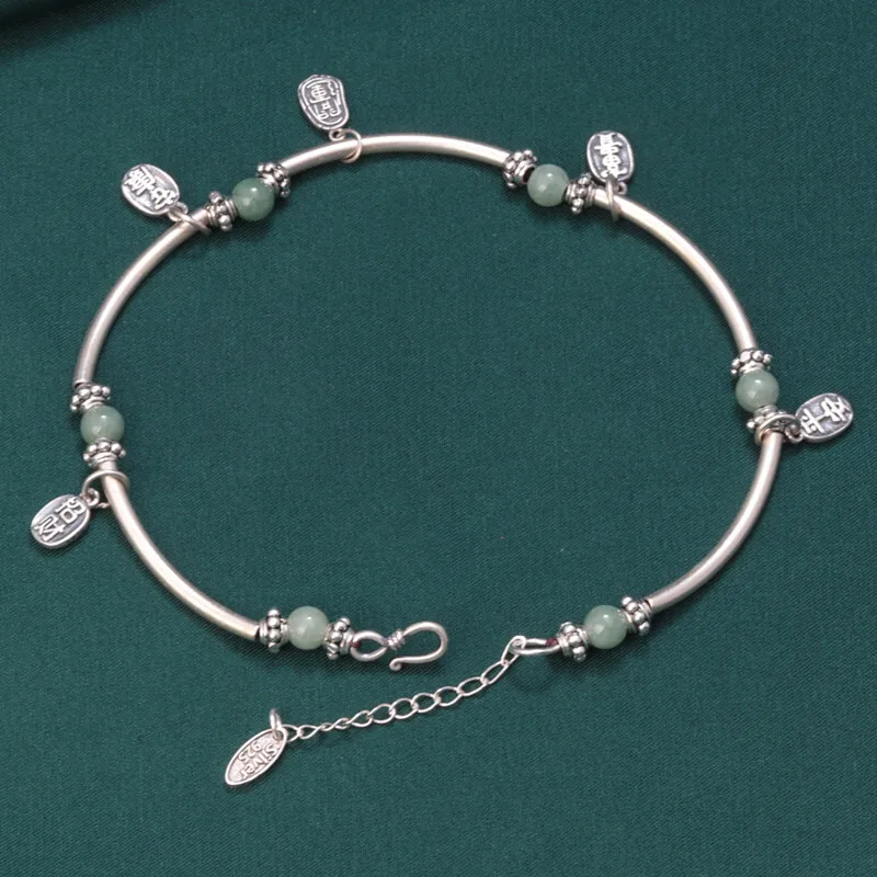 925 Sterling Silver Elbow Emerald Round Bead Foot Chain Anklets for Women Girls anklet bracelets silver anklets ankle chain