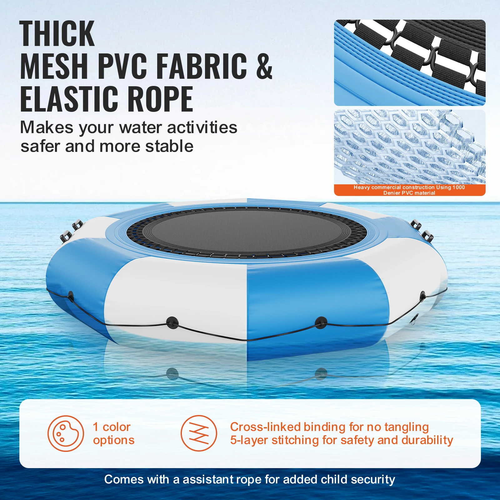 VEVOR 6.5/10/12/13/15ft Water Trampoline InflatablRecreational Water Bouncer w/Electric Inflator Portable Bounce Swim Platform 3