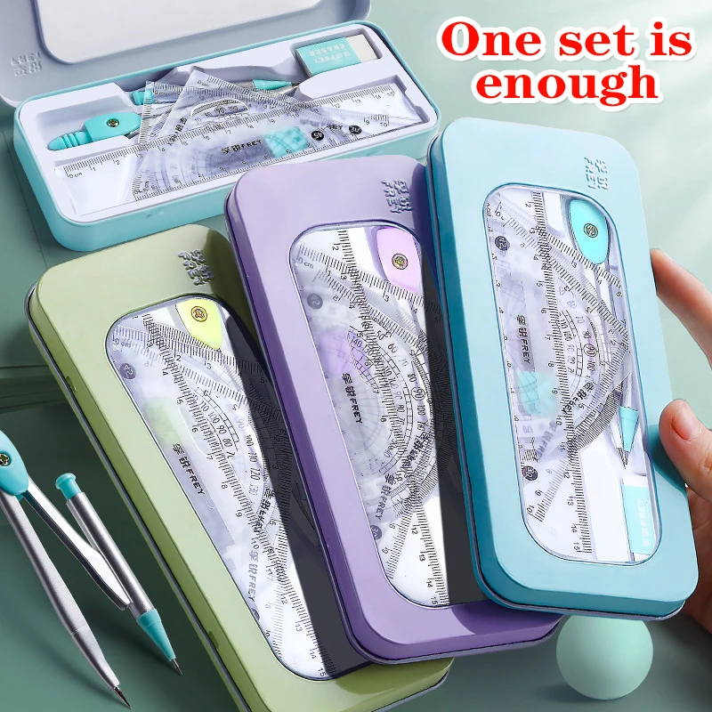 7pcs Mathematical Set Kawaii geometric Ruler Compass School Supplies Cute Student Architecture Math Drawing Stationery