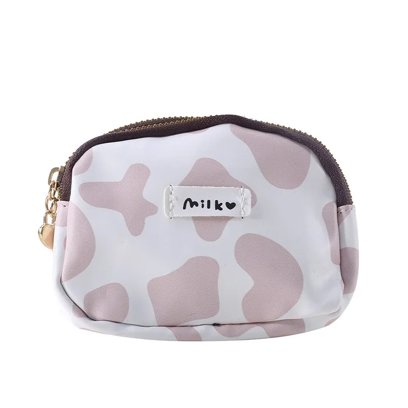 Women's Cute Wallet Cow Print PU Leather Business Card Holder Coin Purse Pouch Zipper Cartoon Wallet