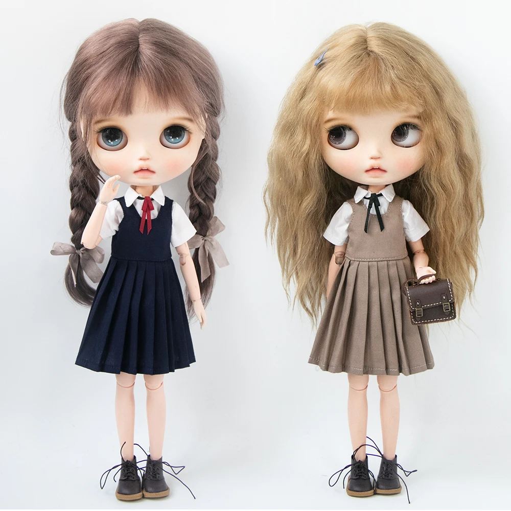 Blyth Doll Clothes BJD Dress School Uniform Plaid Dress Kawaii JK Style Outfit for OB24 YMY Licca Azone Fashion Doll Accessories