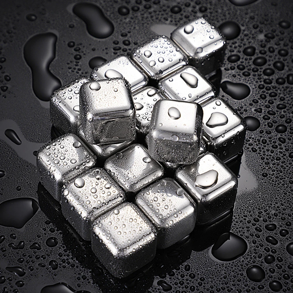 1pc Whiskey Ice Cubes Set Stainless Steel Ice Cubes Reusable Chilling Stones For Whiskey Wine Drink Cold Party Bar Tool