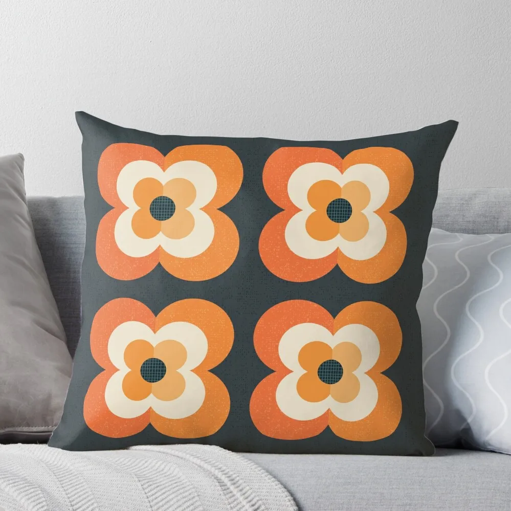 

Retro Flowers - Orange and Charcoal Throw Pillow home decor items Cusions Cover