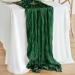 Elegant Sage Gauze Table Runner - Semi-Sheer Vintage Decor - 90X400cm (Dark green)