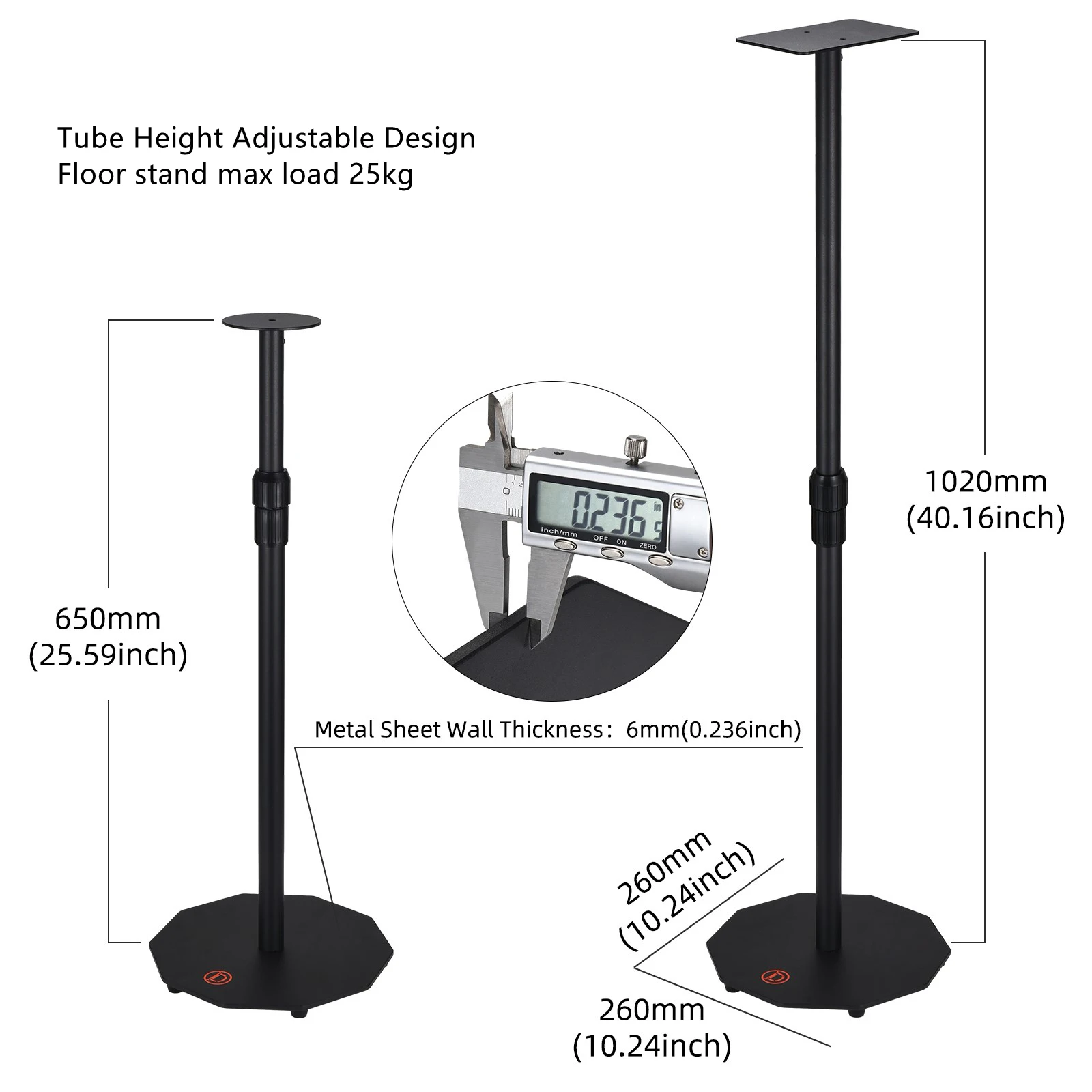 SONOS ERA 100 및 ERA 300용 금속 플로어 스피커 마운트 25.59인치-40.16인치 플로어 스탠딩 오디오 홀더 사운드 바 브래킷 홀더
