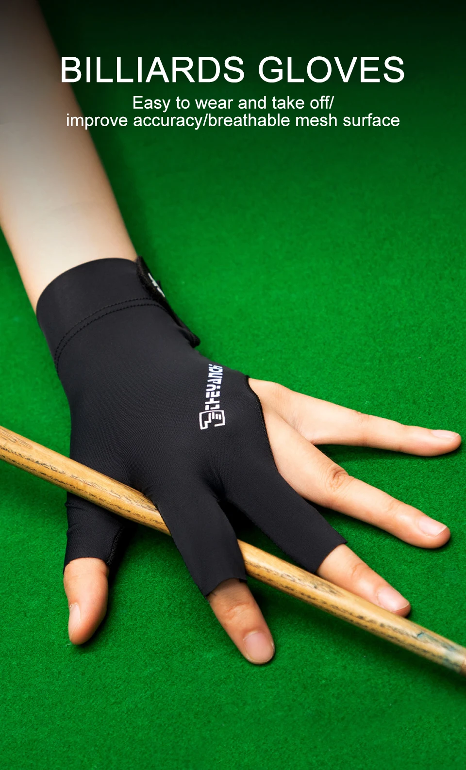 Description Picture 2 of itemKoKossi Billiards Gloves Three Finger Lightweight Breathable Exposed Finger Anti slip Snooker Anti slip 1Pcs Table Tennis Gloves
