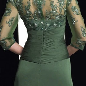 A-line Olive Green Mother Of The Bride Dress 3/4 Sleeve Plus Size Chiffon Applique Lace Beaded Ceremony Mother Evening Gown