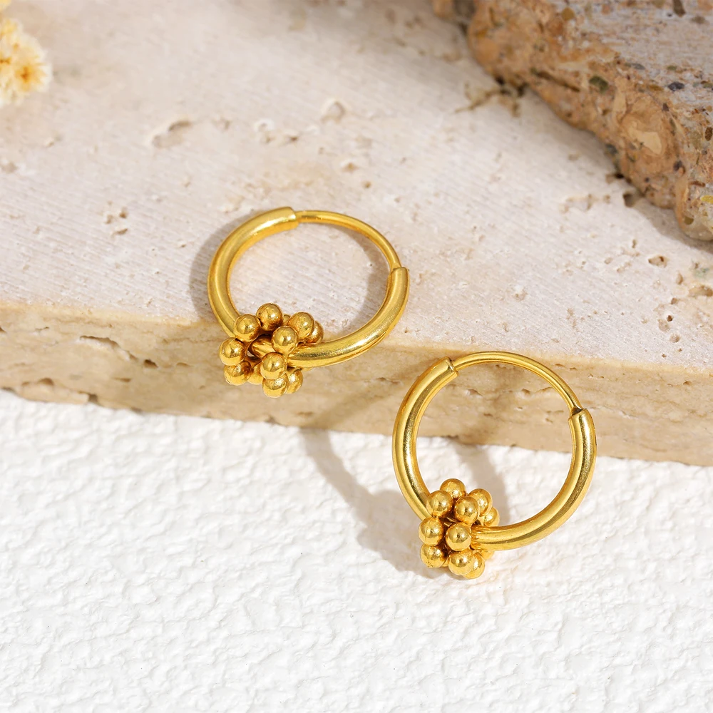 Trending Products 2026 Small Round Circle Stacked Hoop Earrings Double Gold Plated Ball Ear Buckles Stainless Steel Goth Jewelry