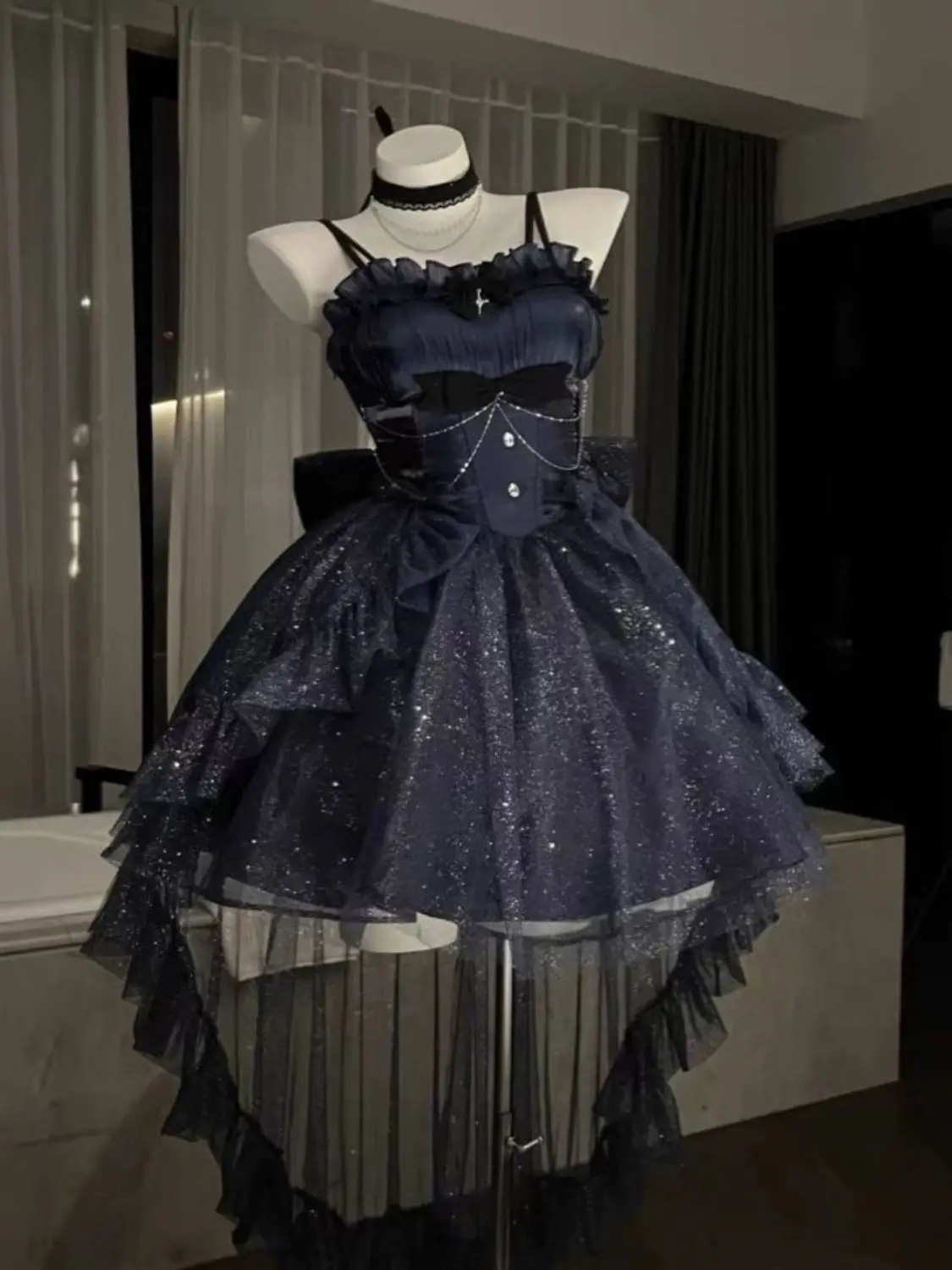 Lolita dress summer new version can be salty or sweet first love feeling fashionable waist-hugging and thin shiny tail dress 2
