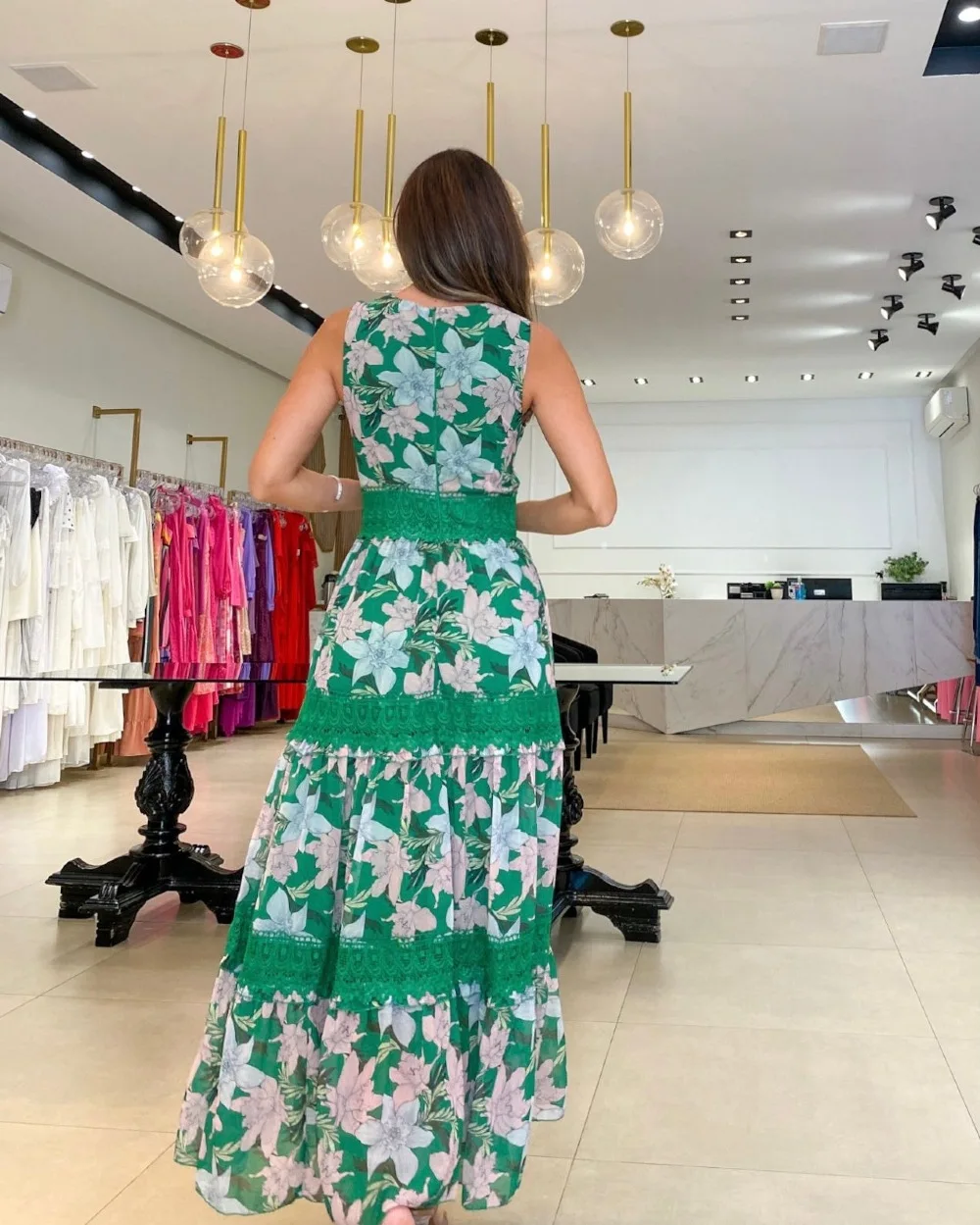 WildPinky Women Summer Long Maxi Dress Print Fashion V-neck Sleeveless Lace Spliced Elegant Casual High Waist A-line Dress 2023