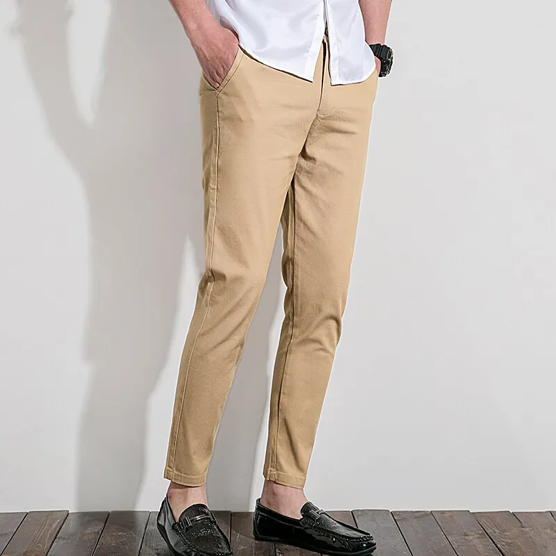 Men Trousers Autumn and Winter Fashion Spliced Button Zipper Pocket Slim Fit Small Feet Solid Color Elastic