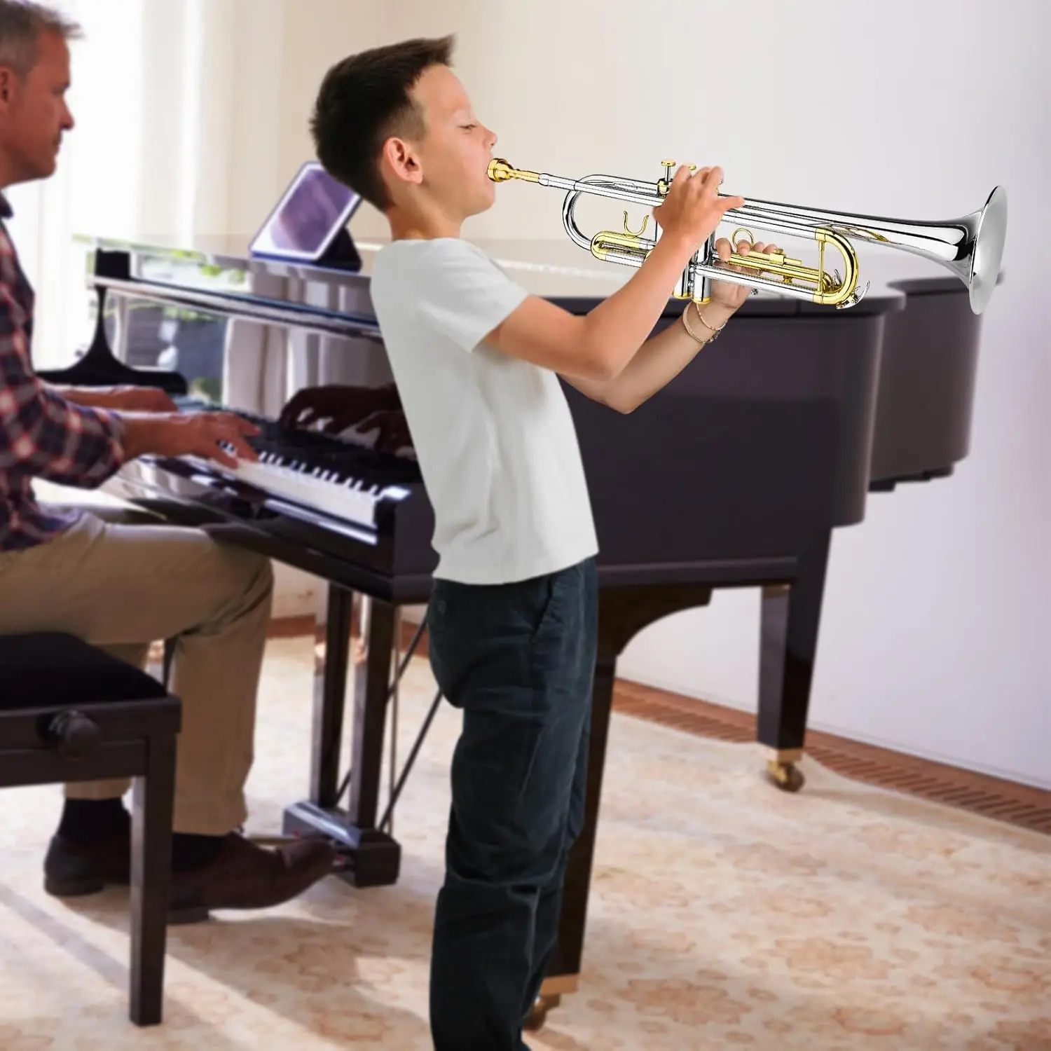 Trumpet Instrument Set for Beginner, Bb Standard Student Trumpet with Hard Case, Brass Instruments with Trumpets Cleaning
