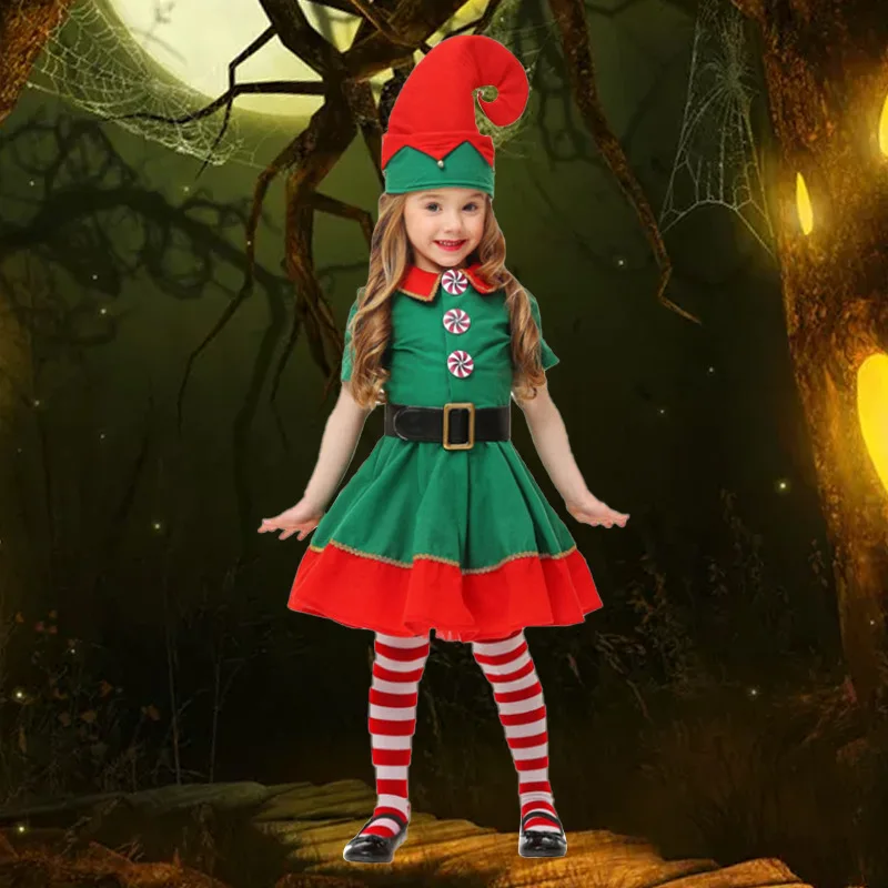 Christmas Elf Cosplay Costume Green Dress for Women