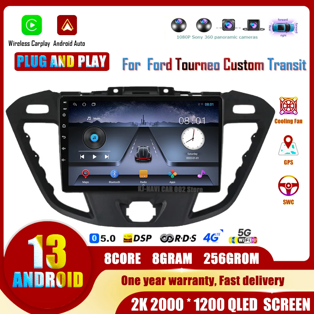 Carplay Stereo Per Ford Transit Tourneo Custom 2013 - 2021 Autoradio Android 13 Lettore Multimediale Qledhead Unit Navigazione Gps