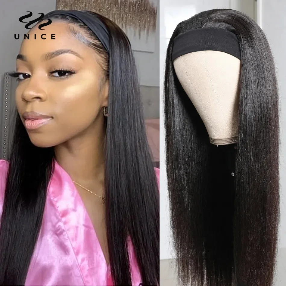 Unice Hair Straight Headband Wig Human Hair Wigs for African American Women Affordable Beginner Friendly Headband Wig