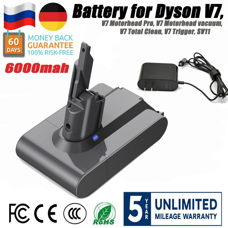 Batteria 6000Mah Per Dyson V7 V7 Motorhead Pro V7 Motorhead Vacuum V7 Total Clean Sv11Aspirapolvere Strumenti Addebitabili Batteria