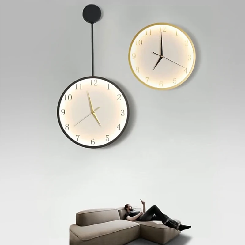 

With clock wall lamp light luxury decorative lamp Nordic living room wall lamp modern minimalist net red mute clock wall lamp