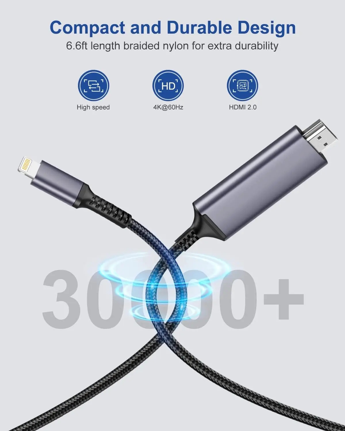 Lightning to HDMI Adapter iPhone/iPad/iPod 1080P Digital AV Sync Screen Connector HDTV/Monitor/Projector-6.6 Ft/2M