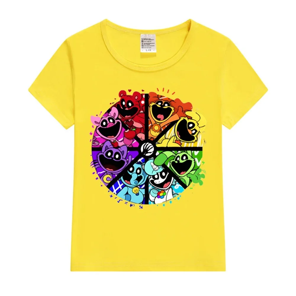 새로운 게임 스마일 크리터 티셔츠, 어린이 2024 여름 옷, 소년 고양이 낮잠 티셔츠,  소녀 반팔 상의, 어린이 의류