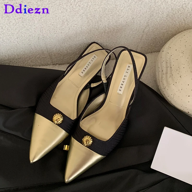 

Women Pumps 2023 Female Shoes Pointed Toe Thin High Heels New In Fashion Summer Outside Ladies Sandals Slides Metal Footwear