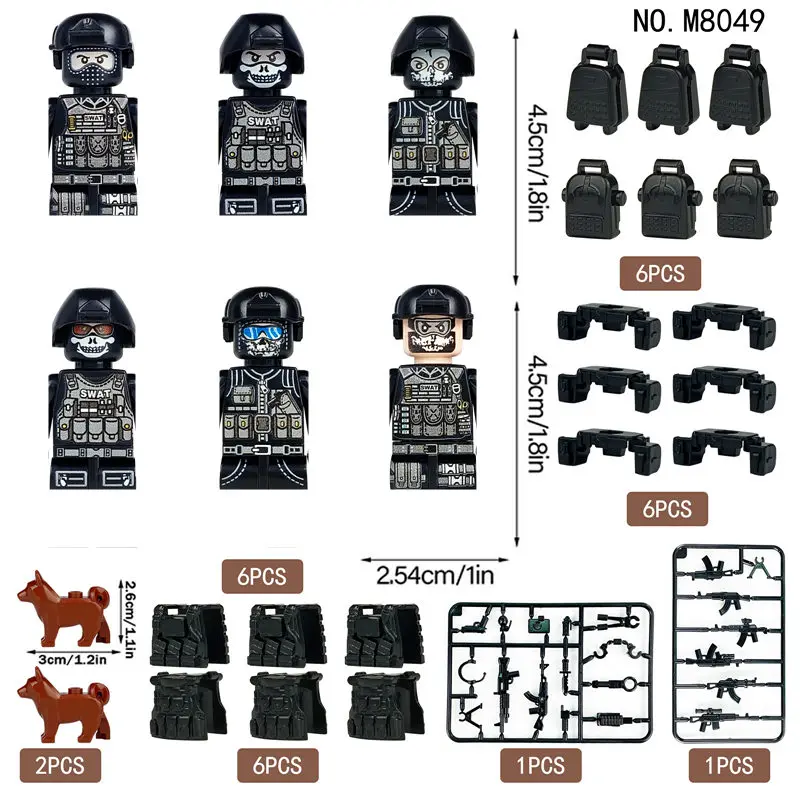 M8049 Action Mini Figures DIY Accembling Building Block Figures SWAT Soldiers With weapons gift for Kids Toys