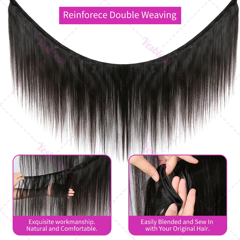 30 40Inch Brazilian Remy Double Weft Bone Straight Bundles Raw Virgin Human Hair Extensions Quick Weaves