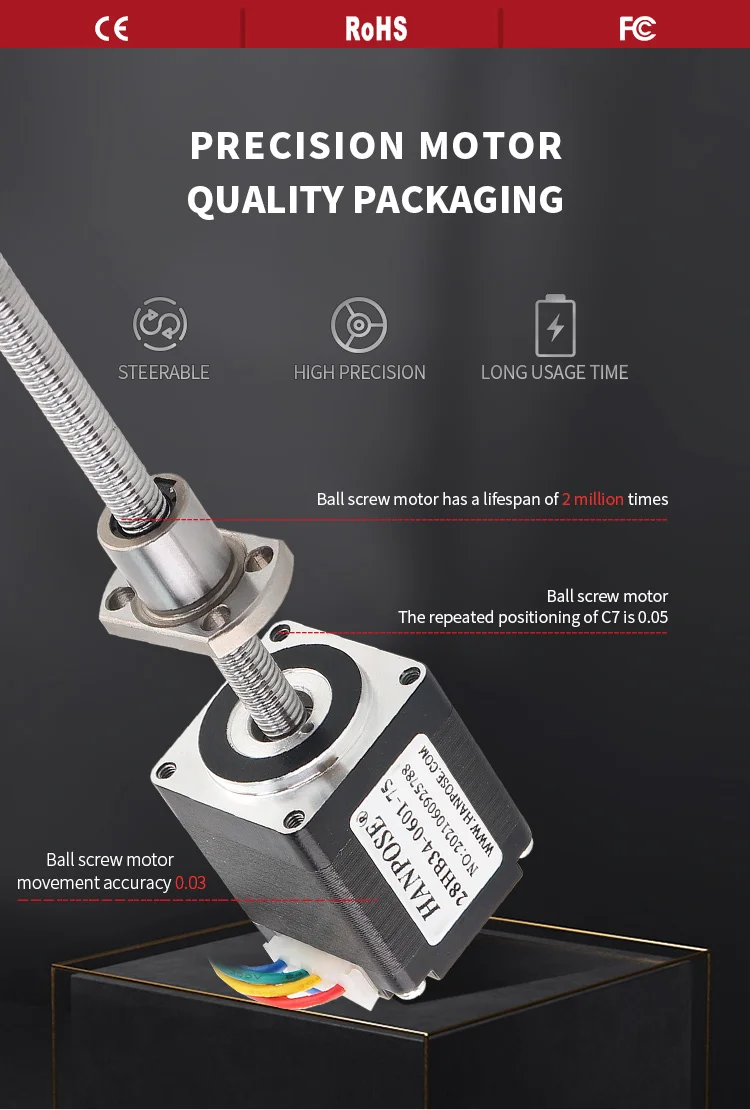 Description Picture 4 of item28 stepper motor linear 28HB34-SFU0601 L100-300MM   for 3D printer accessories ball screw nema11 stepper motor