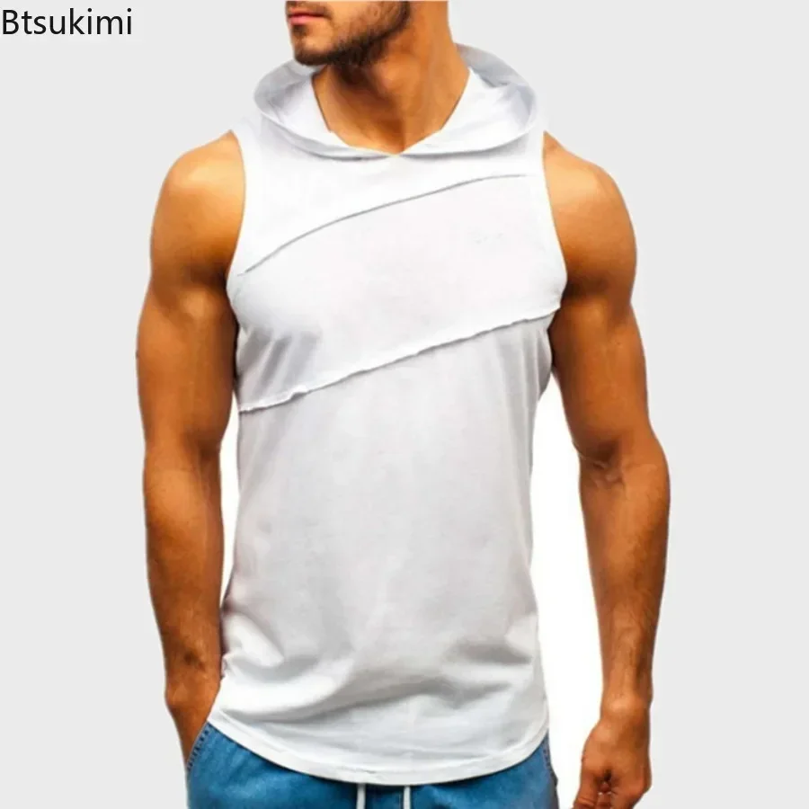 T-shirt sportiva con cappuccio moda uomo senza maniche canotte casual larghe corsa palestra fitness gilet uomo abbigliamento sportivo felpe con cappuccio da allenamento top - immagine 3