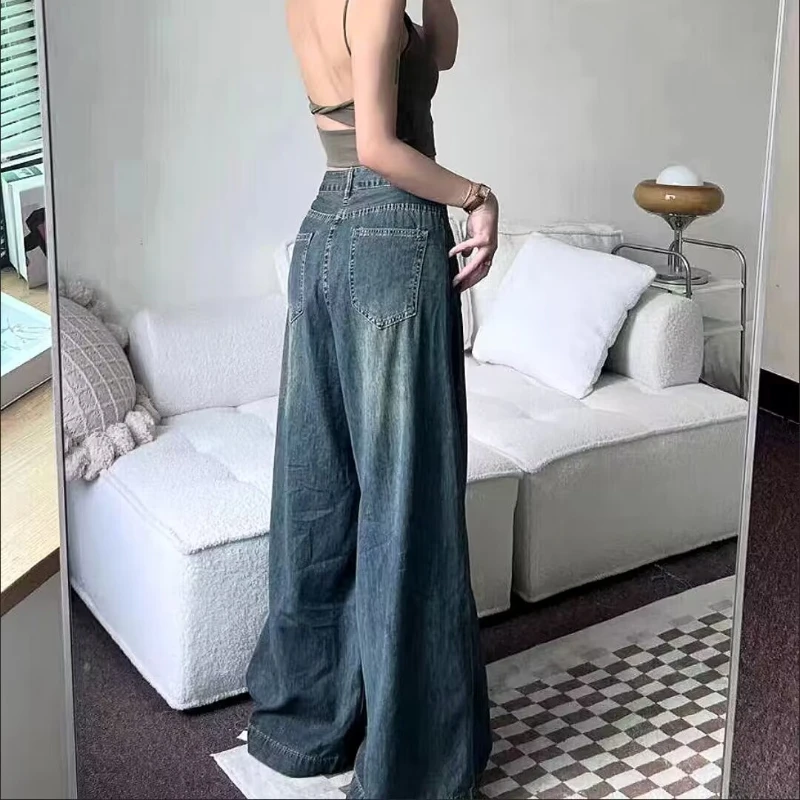 Women Denim New 2023 Trousers Loose Large Size Wearable Wide Leg Jeans High Waist Slimming fashion casual Mopping Pants