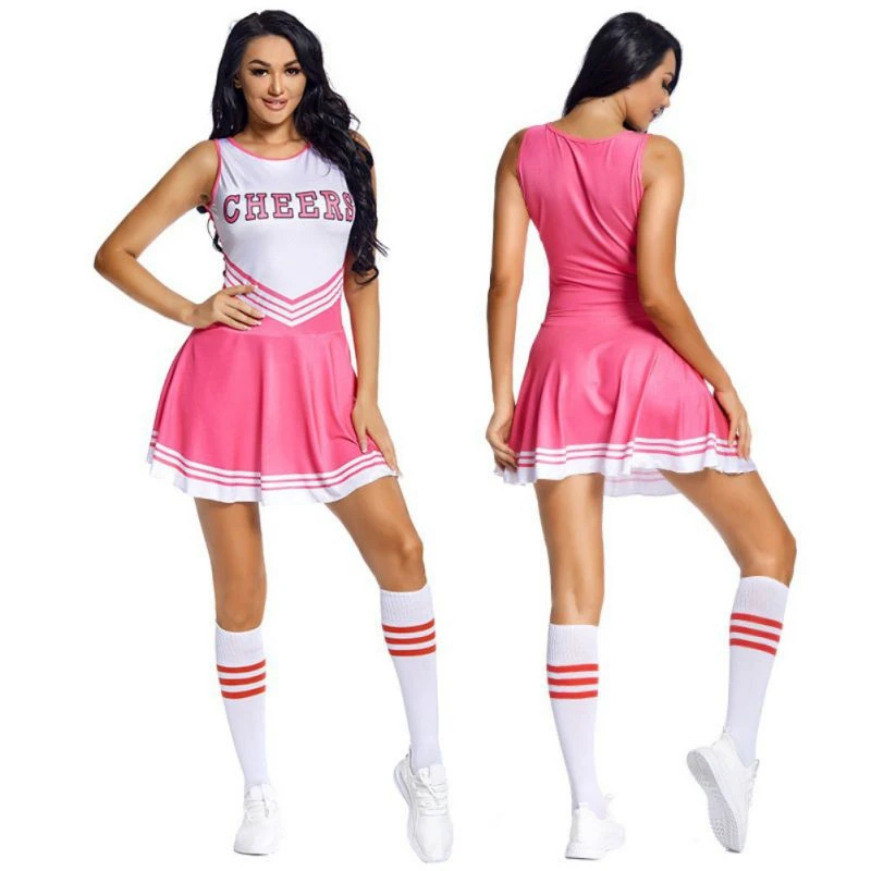 Women Cheerleading Costume Stage Performance School Party Uniform Dress With Socks Pom poms Set