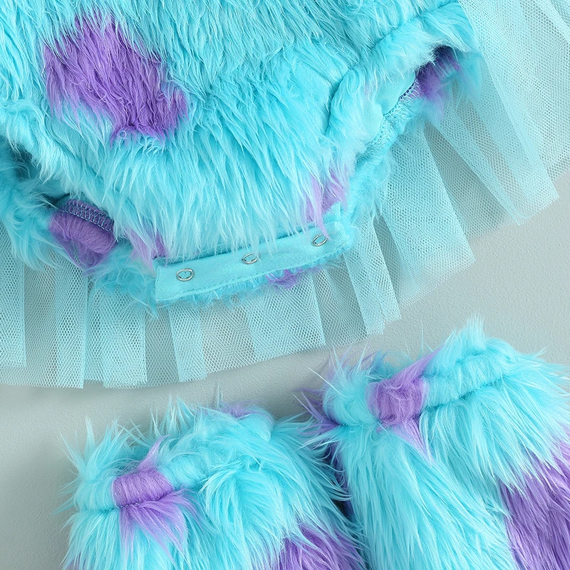 

Toddler Baby Girl Christmas Costume Furry Blue Monster Romper Tutu Dress with Leg Warmers Cosplay Sets