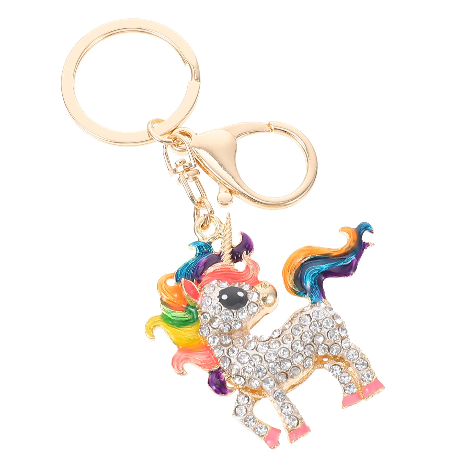 

Handbag Unicorn Keychain Women's Decor Cartoon Wallet Rhinestones Rings Ornament