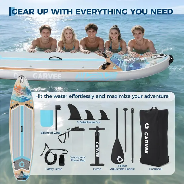 11ft Inflatable Paddle Board, Inflatable Stand Up Paddleboards with Premium SUP Accessories,  450lbs Capacity, with Camera Mount