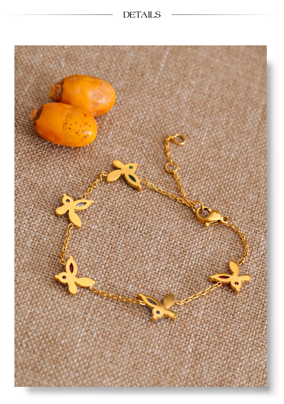 Yhpup Edelstahl-Armband mit bunten Zirkonia-Steinen und Schmetterlingskette, exquisiter, trendiger Premium-Handgelenkschmuck als Geschenk – Detail 12