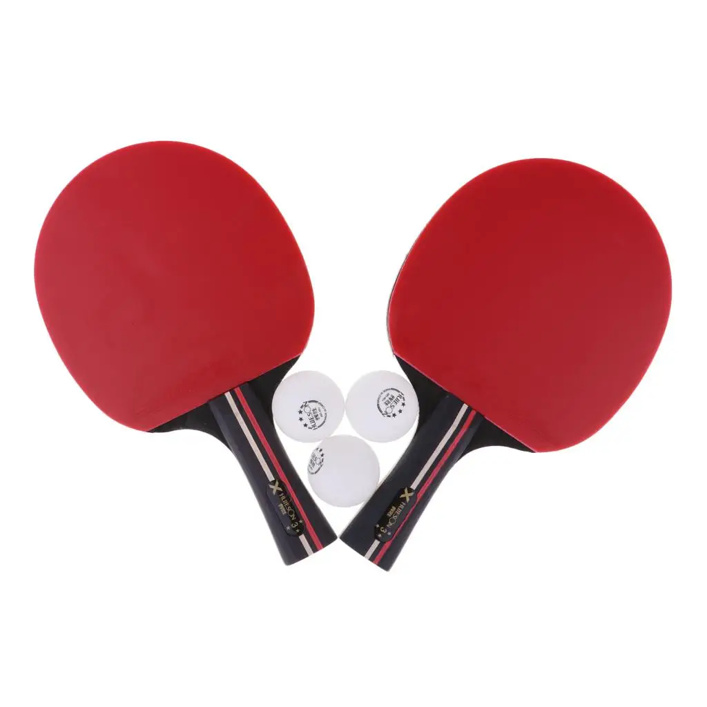 2Pcs Professional Wood Table Tennis Racket Pong Racket Paddle Bat with 3 Ball