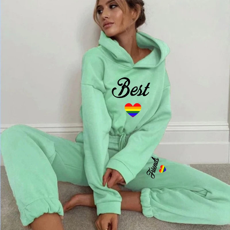 New Best Friends Print Tracksuit for Women Clothes Two Piece Set Hoodie Sweatshirt Top and Pants Casual Ensemble Femme Suits конструктор lego friends международная школа хартлейк